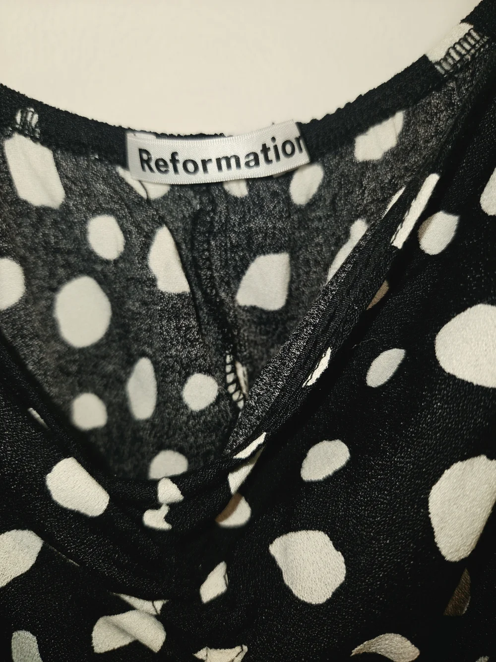 Reformation Black and White Polka Dot Ruched Square-Neck Crop Top